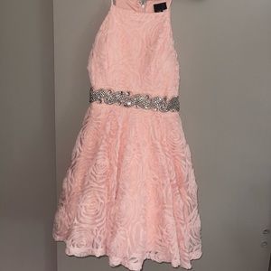 Pink Floral Trixxi Dress | Size 3 | Jewel Embellished Belt, pink rose design